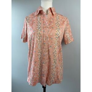 Vintage Sears Shirt Peach Floral Stripe Button Blouse Sz 14 Retro Indie Cottage